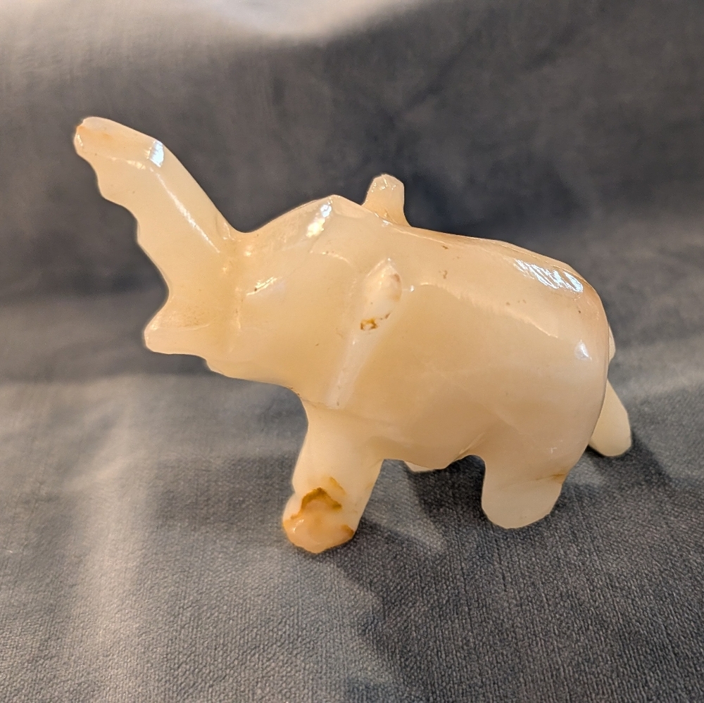 Marble Stone Elephant Hand Carved Trunk Up Good Luck Vintage EUC Paperweight